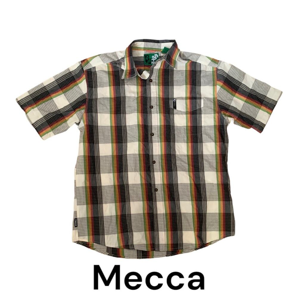 Mecca mens xl plaid button down shirt y2k collared plaid orange red